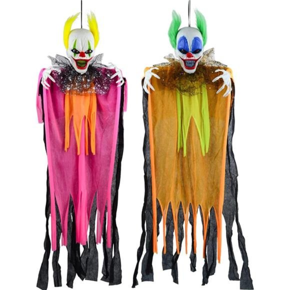 36” Halloween Hanging Clowns Decor (2 Pack) in Varies Color, Clown with LED Eyes - Picture 1 of 5